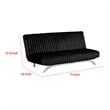 Pemberly Row Channel Tufted Futon Sofa Bed in Black with Chrome Legs