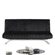 Pemberly Row Channel Tufted Futon Sofa Bed in Black with Chrome Legs