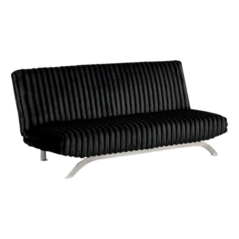Pemberly Row Channel Tufted Futon Sofa Bed in Black with Chrome Legs
