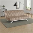 Pemberly Row Channel Tufted Futon Sofa Bed in Taupe with Chrome Legs