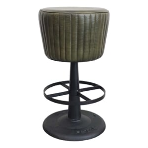 Pemberly Row Mushroom Counter Stool in Green Ribbed Leather with Iron Base