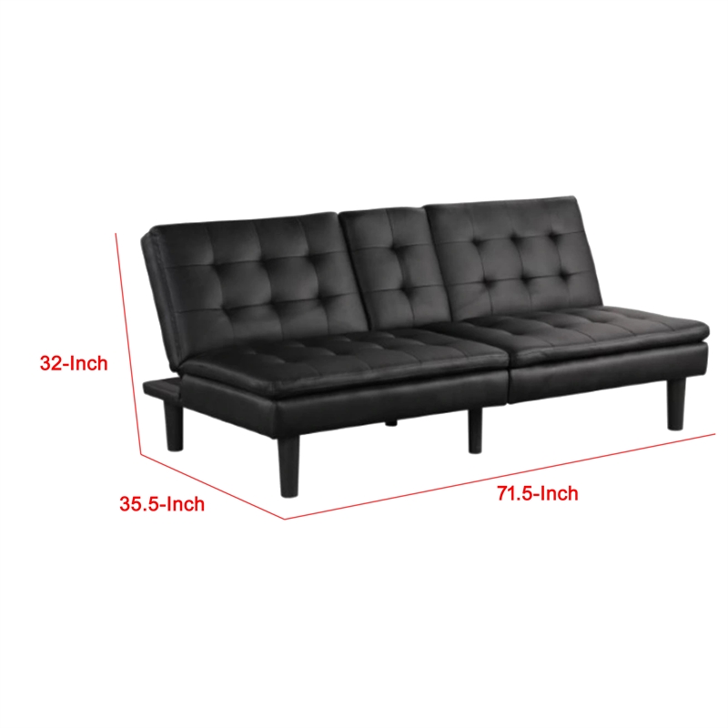 Pemberly Row Futon Sofa Bed with Drop Down Tray in Black Faux Leather