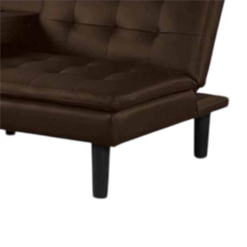 Pemberly Row Futon Sofa Bed with Drop Down Tray in Brown Faux Leather