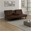 Pemberly Row Futon Sofa Bed with Drop Down Tray in Brown Faux Leather