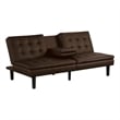 Pemberly Row Futon Sofa Bed with Drop Down Tray in Brown Faux Leather