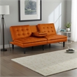 Pemberly Row Futon Sofa Bed with Drop Down Tray in Orange Faux Leather