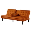 Pemberly Row Futon Sofa Bed with Drop Down Tray in Orange Faux Leather