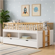 Pemberly Row Twin Bookcase Bunk Bed with Trundle in White and Natural Oak