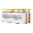 Pemberly Row Twin Bookcase Bunk Bed with Trundle in White and Natural Oak