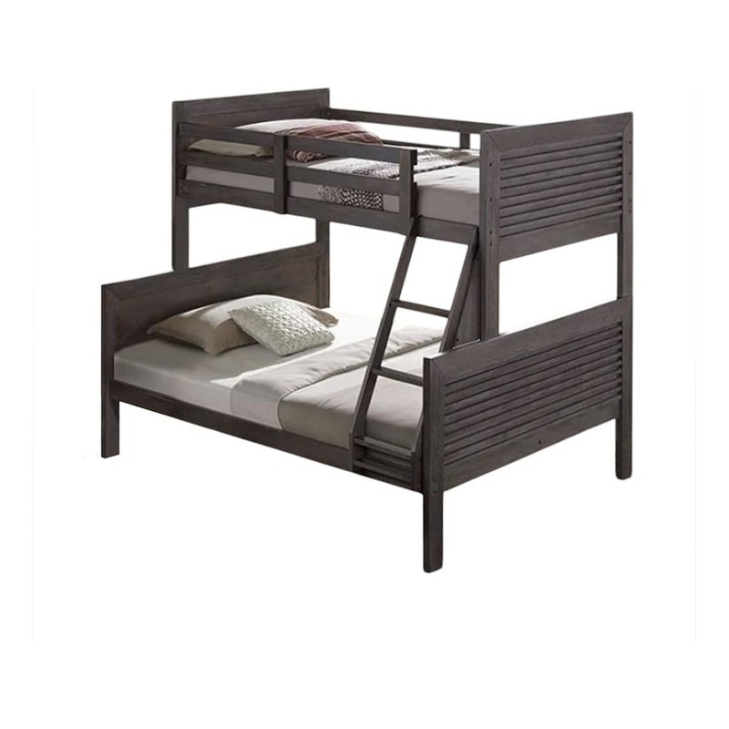 Pemberly Row Twin over Full Bunk Bed with Slat Design in Charcoal Brown