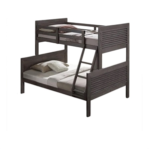 Pemberly Row Twin over Full Bunk Bed with Slat Design in Charcoal Brown