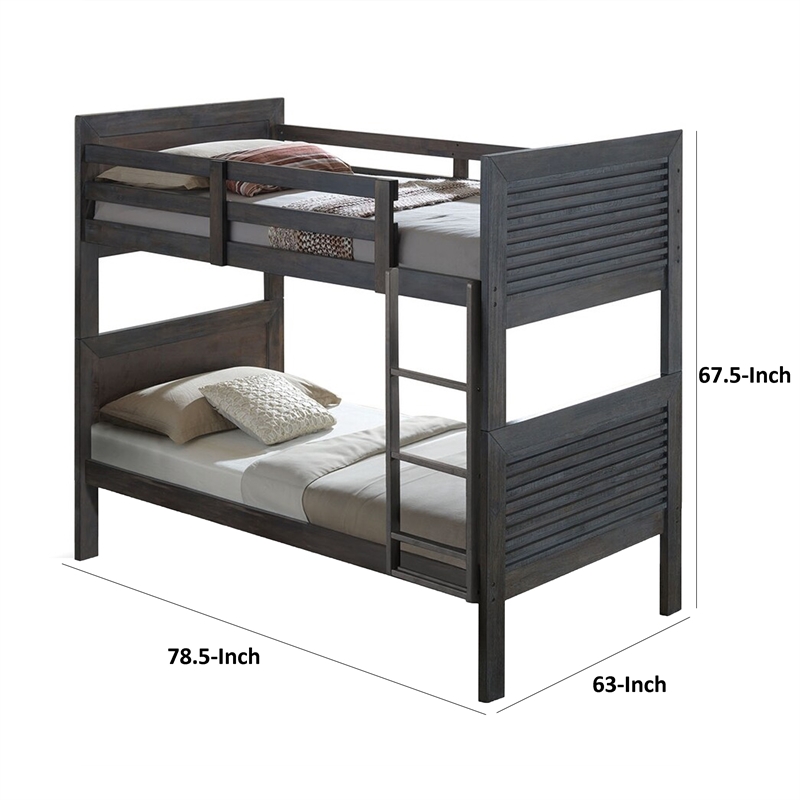 Pemberly Row Twin over Twin Bunk Bed with Slat Design in Charcoal Brown