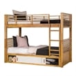 Pemberly Row Twin over Twin Bunk Bed with Storage in Light Oak Brown