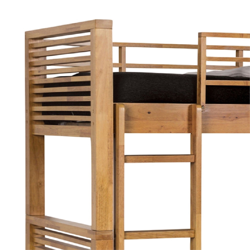 Pemberly Row Twin over Twin Bunk Bed with Storage in Light Oak Brown