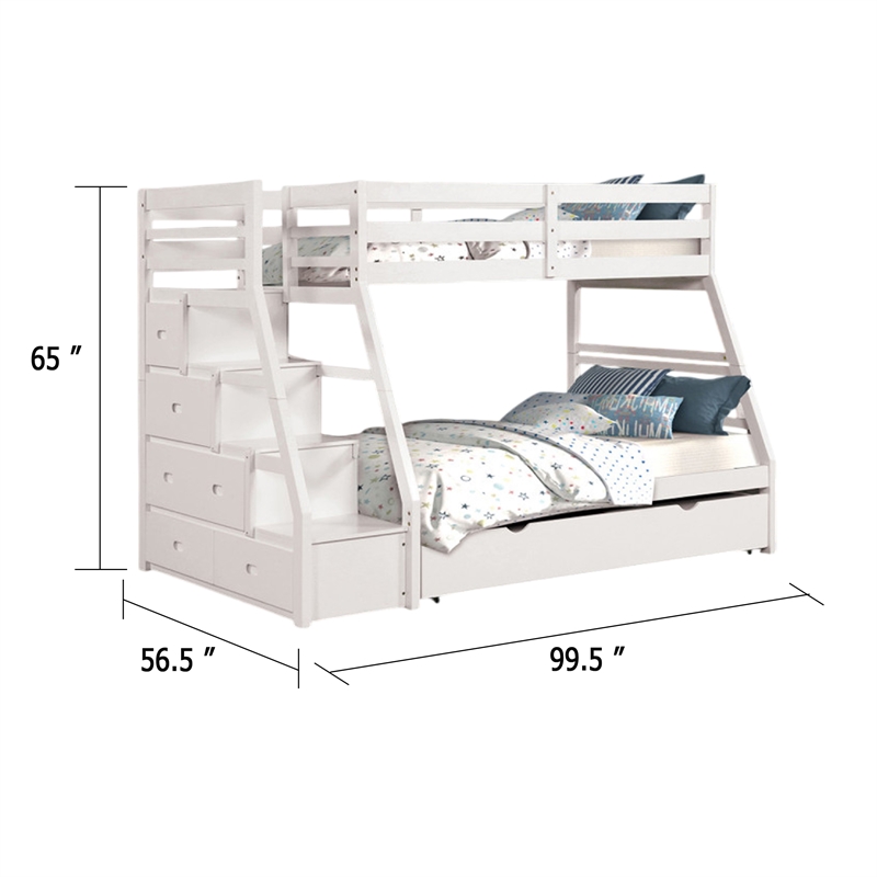 Pemberly Row Twin over Full Stair Bunk Bed with Drawers in White
