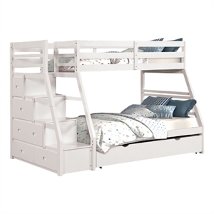 Pemberly Row Twin over Full Bunk Bed with Trundle and Drawers in White