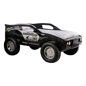 Pemberly Row Kids Twin Off-Road Car Bed with LED Headlights in Black