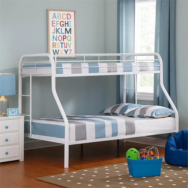 Pemberly Row Twin over Full Metal Bunk Bed with Ladders in White