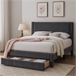 Pemberly Row Full Bed with Underbed Drawer in Dark Gray Corduroy