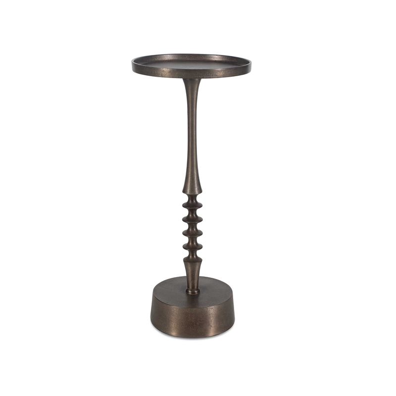 Pemberly Row 10 Inch Round Accent Table in Ribbed Bronze Iron