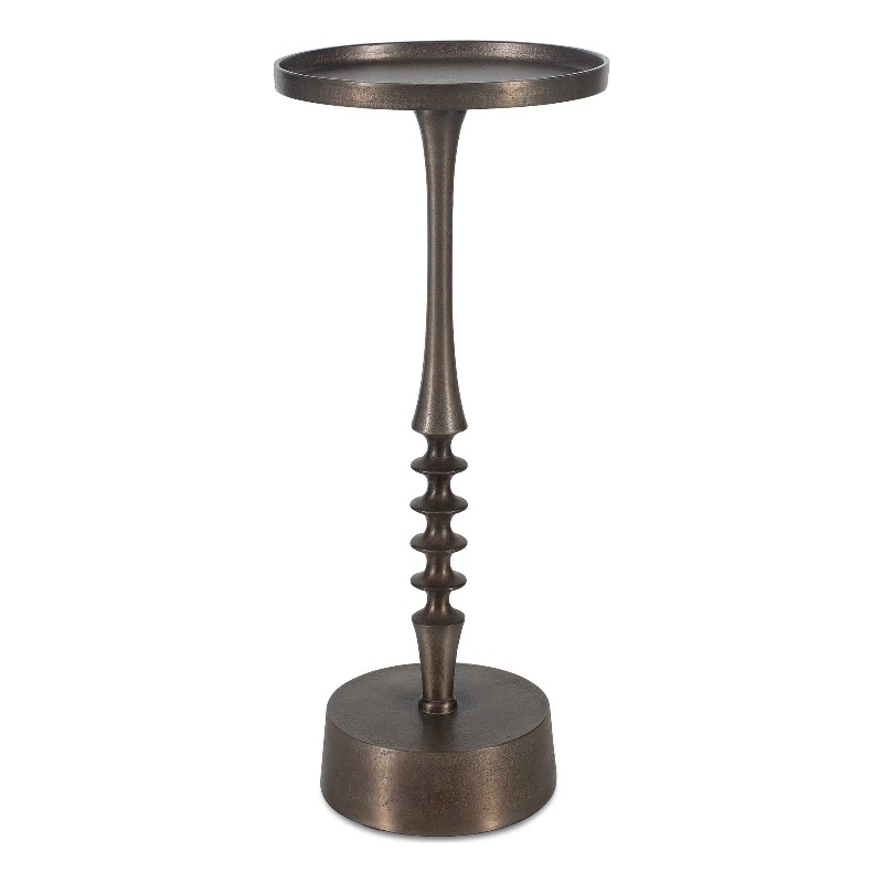 Pemberly Row 10 Inch Round Accent Table in Ribbed Bronze Iron