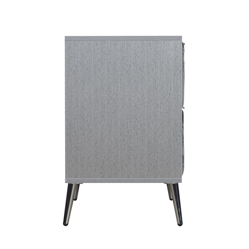 Pemberly Row 26 Inch Nightstand with 2 Ribbed Drawers in Smooth Gray