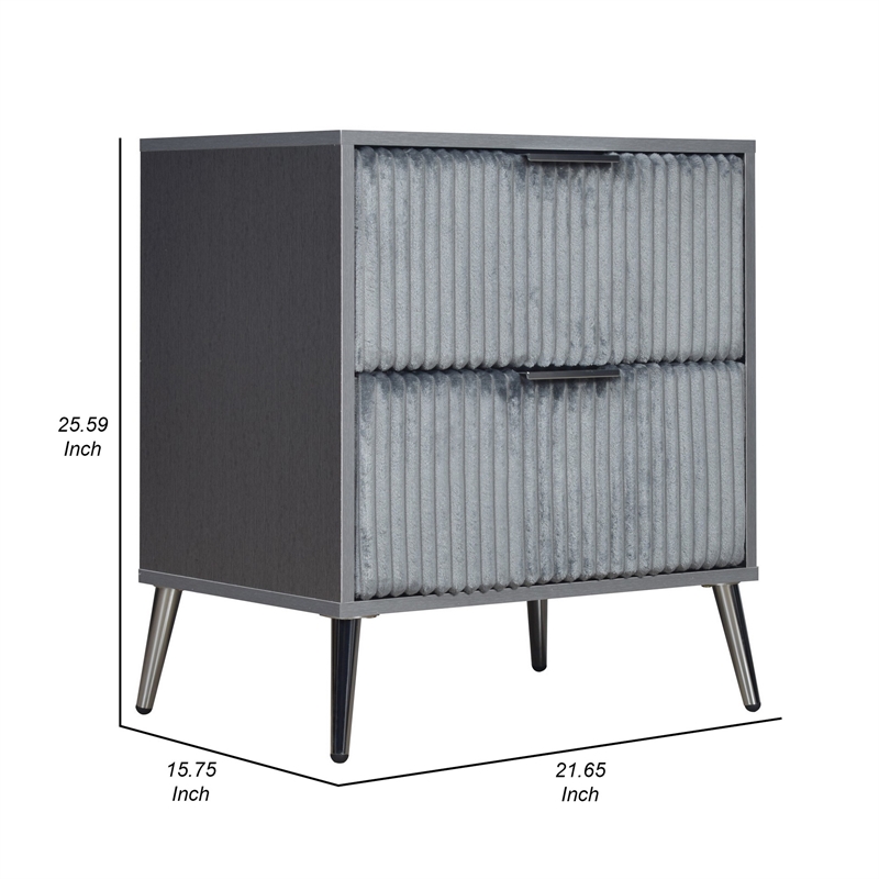 Pemberly Row 26 Inch Nightstand with 2 Ribbed Drawers in Smooth Gray