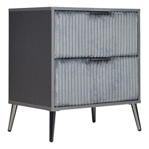 Pemberly Row 26 Inch Nightstand with 2 Ribbed Drawers in Smooth Gray