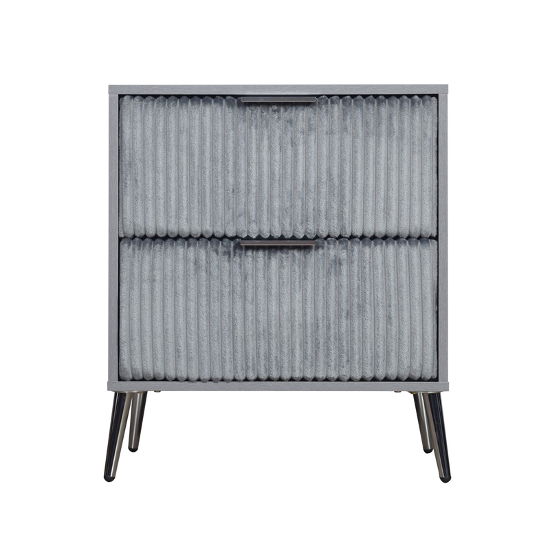 Pemberly Row 26 Inch Nightstand with 2 Ribbed Drawers in Smooth Gray