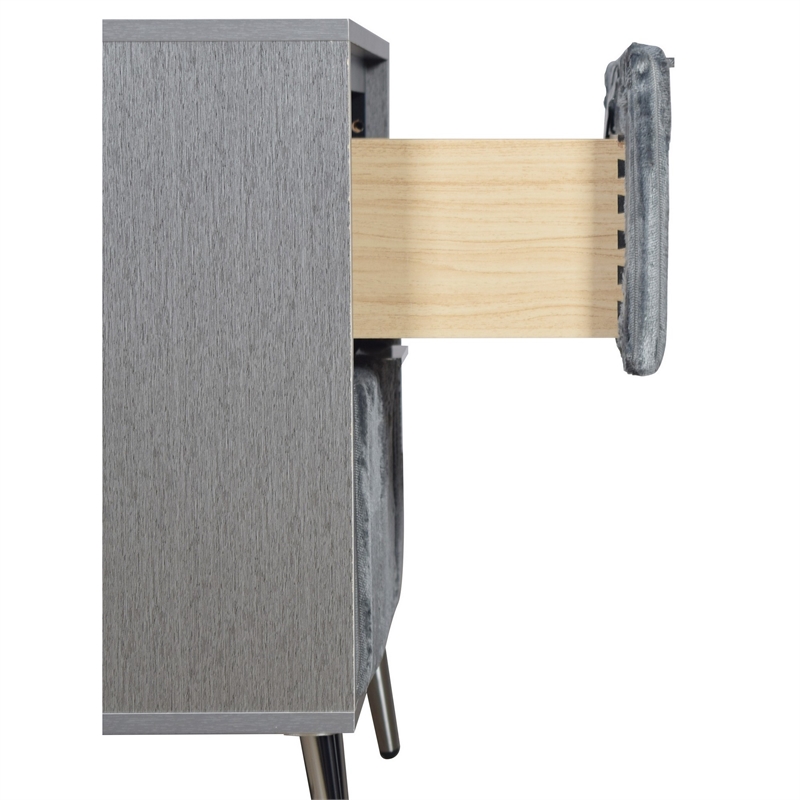 Pemberly Row 26 Inch Nightstand with 2 Ribbed Drawers in Smooth Gray