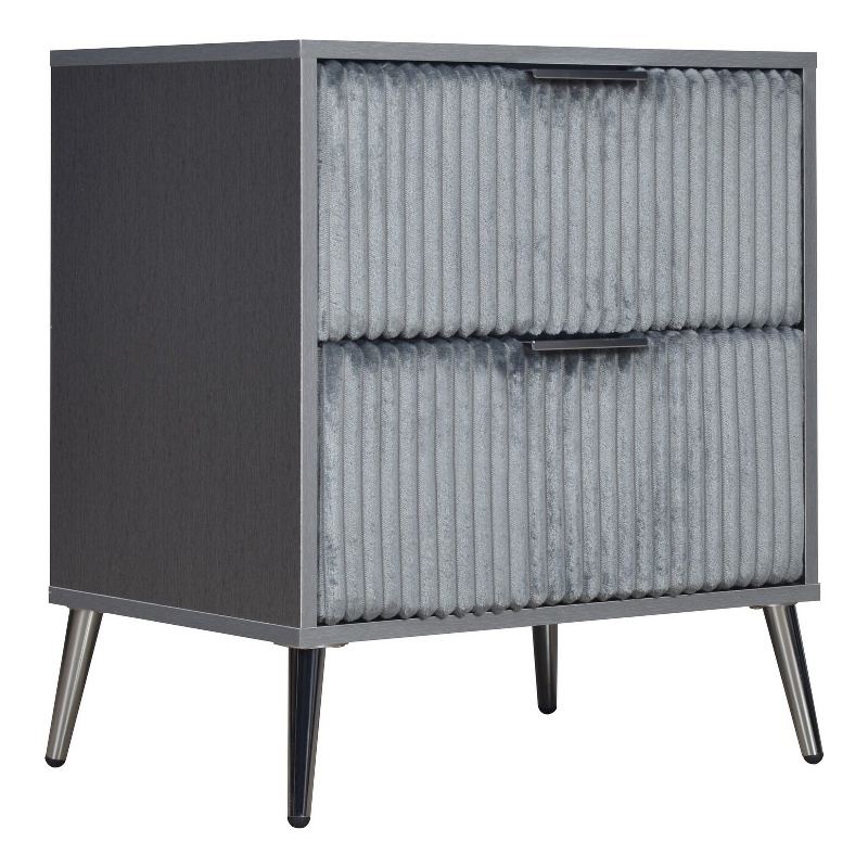 Pemberly Row 26 Inch Nightstand with 2 Ribbed Drawers in Smooth Gray