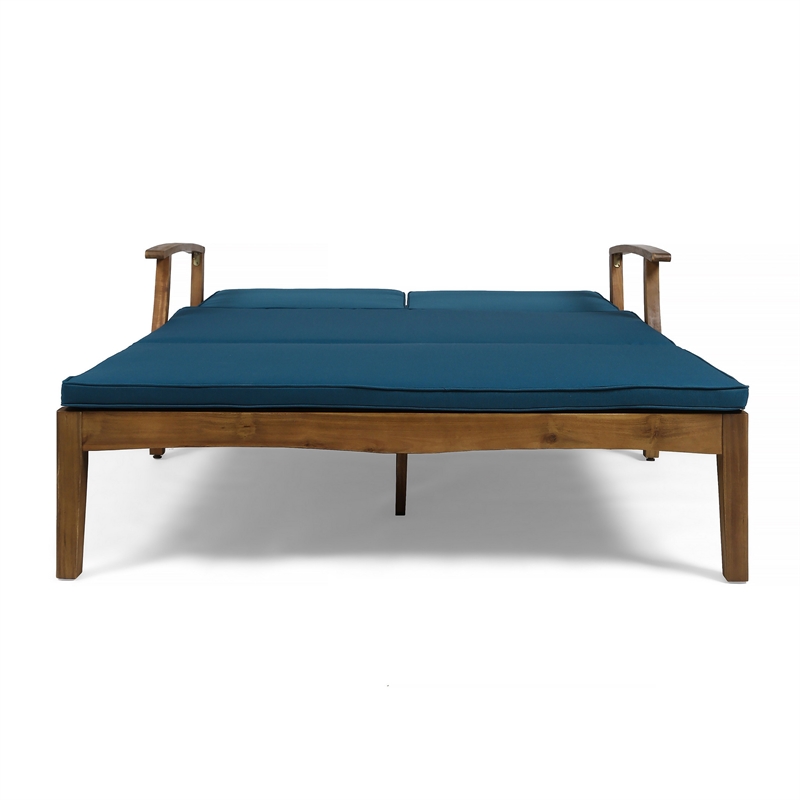 Pemberly Row 79 Inch Outdoor Double Chaise Lounger in Acacia Wood