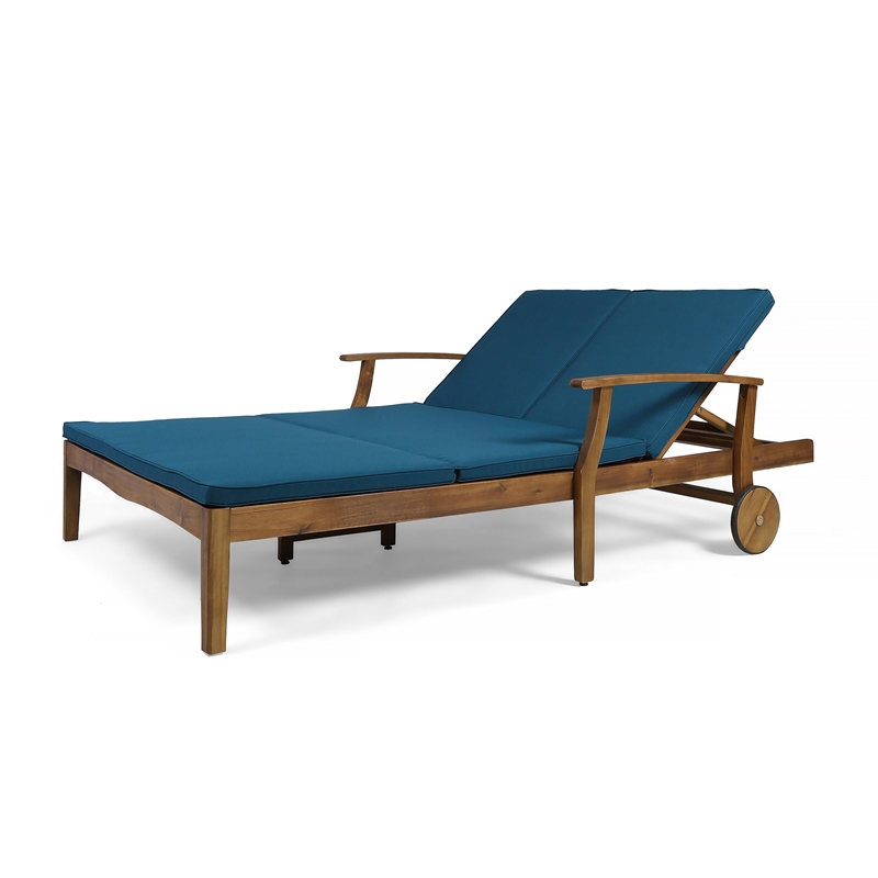 Pemberly Row 79 Inch Outdoor Double Chaise Lounger in Acacia Wood