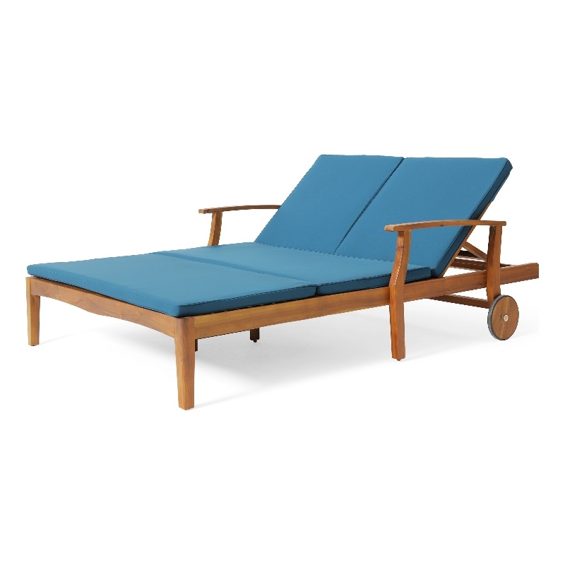 Pemberly Row 79 Inch Outdoor Double Chaise Lounger in Acacia Wood