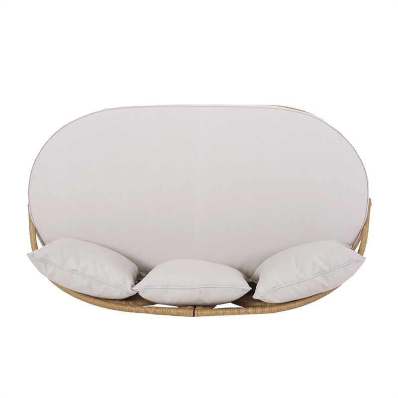 Pemberly Row Outdoor Sofa Daybed with Woven Frame in Natural Brown