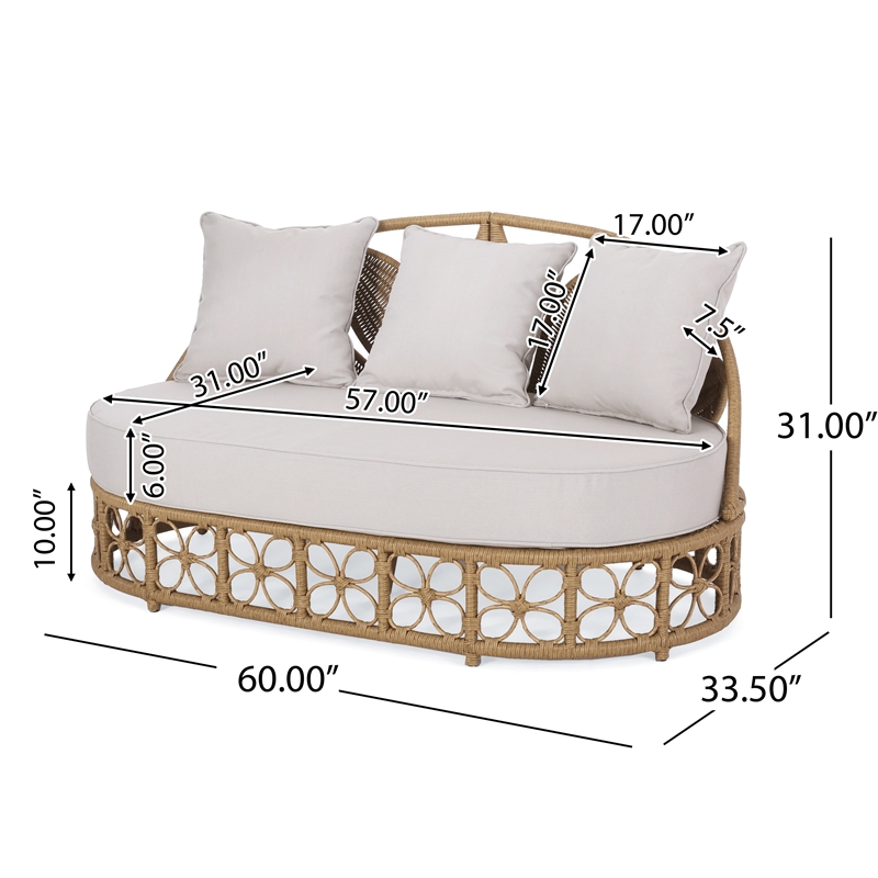 Pemberly Row Outdoor Sofa Daybed with Woven Frame in Natural Brown