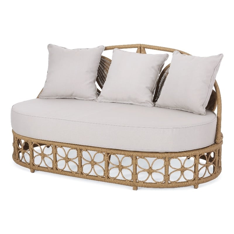 Pemberly Row Outdoor Sofa Daybed with Woven Frame in Natural Brown