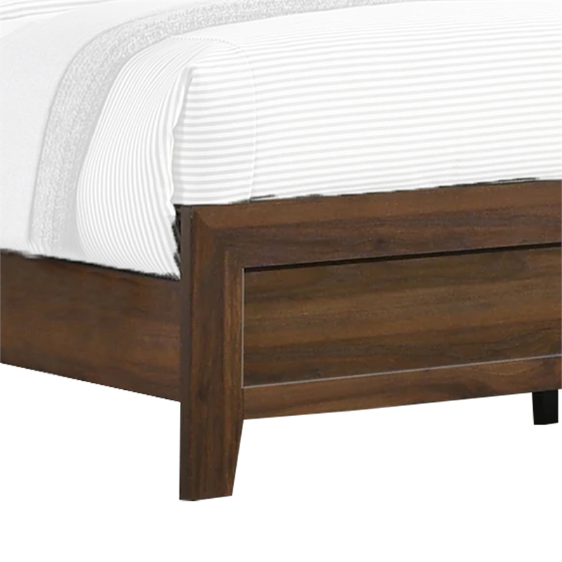 Pemberly Row Queen Bed with Nailhead Upholstered Headboard in Cherry Brown