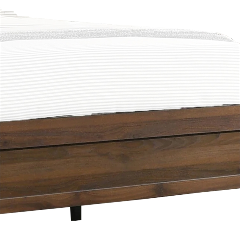 Pemberly Row Queen Bed with Nailhead Upholstered Headboard in Cherry Brown
