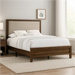 Pemberly Row Queen Bed with Nailhead Upholstered Headboard in Cherry Brown