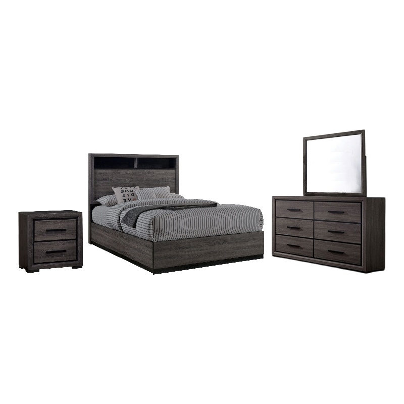 Pemberly Row 4 Piece King Bedroom Set in Two Tone Gray and Black