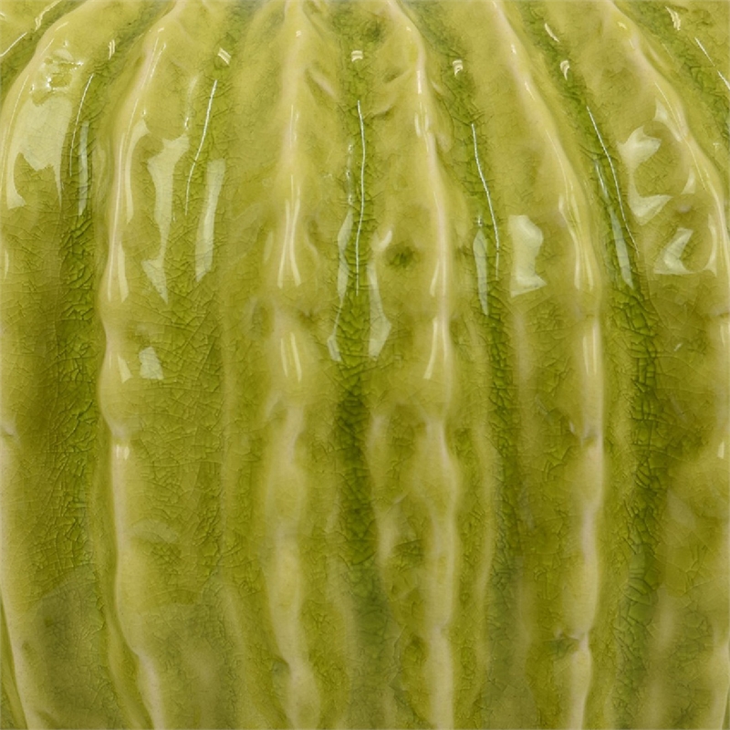 Pemberly Row Melon Shape Decorative Planter in Ribbed Green Ceramic