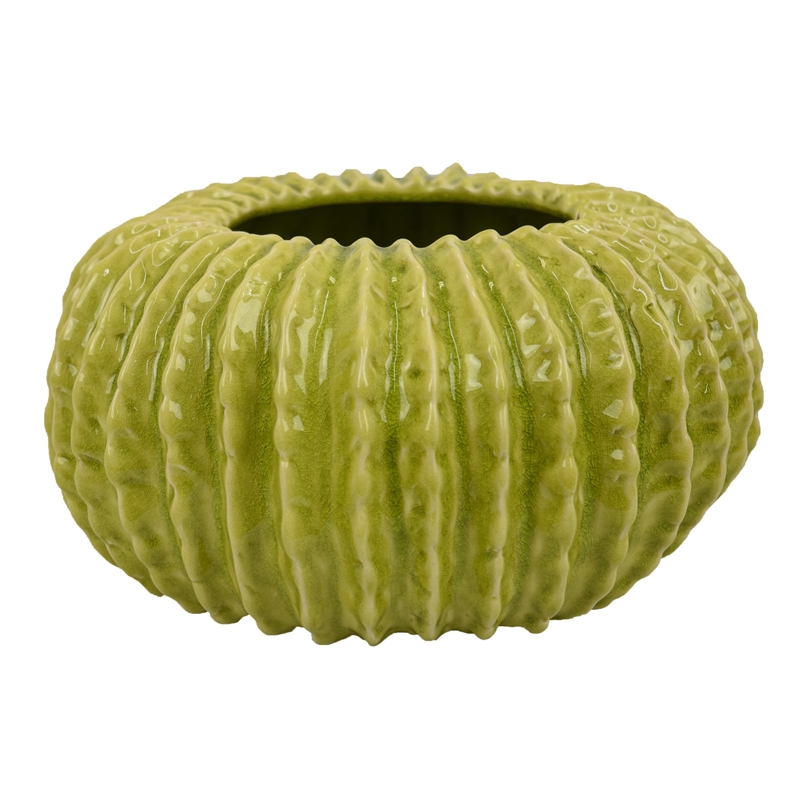 Pemberly Row Melon Shape Decorative Planter in Ribbed Green Ceramic