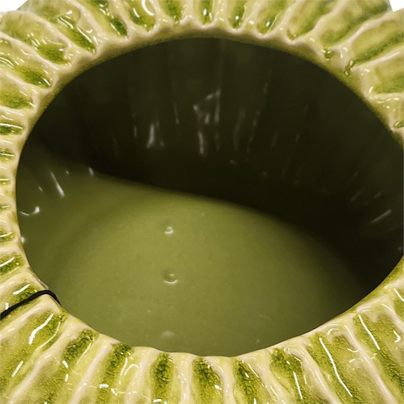 Pemberly Row Melon Shape Decorative Planter in Ribbed Green Ceramic