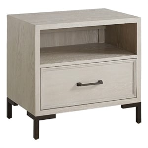 Pemberly Row Nightstand with Drawer and Cubby in Antique White Oak