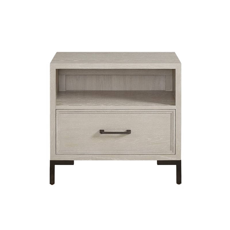 Pemberly Row Nightstand with Drawer and Cubby in Antique White Oak
