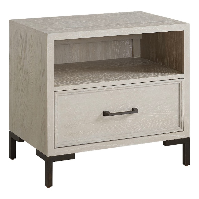 Pemberly Row Nightstand with Drawer and Cubby in Antique White Oak