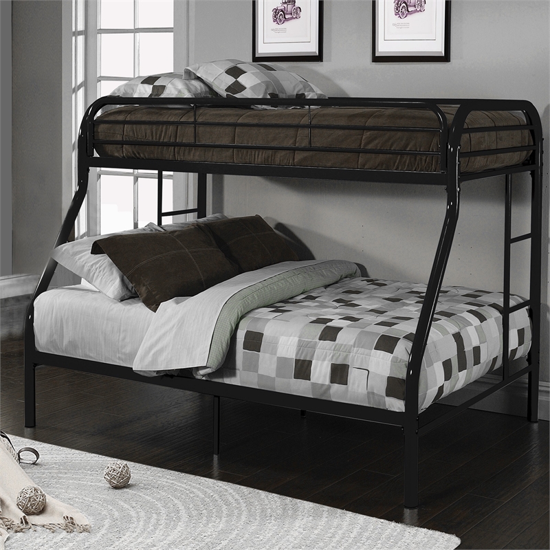 Pemberly Row Twin over Full Metal Bunk Bed with Side Ladders in Black