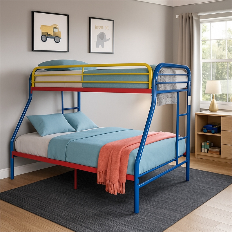 Pemberly Row Twin over Full Metal Bunk Bed with Side Ladders in Rainbow