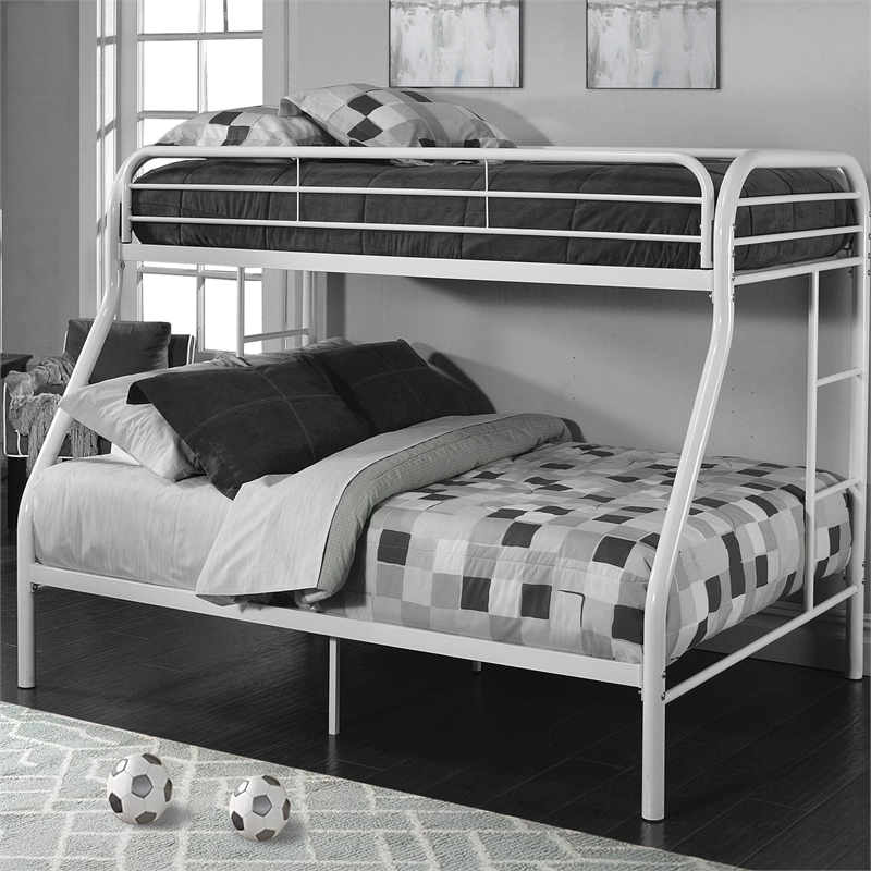Pemberly Row Twin over Full Metal Bunk Bed with Side Ladders in White